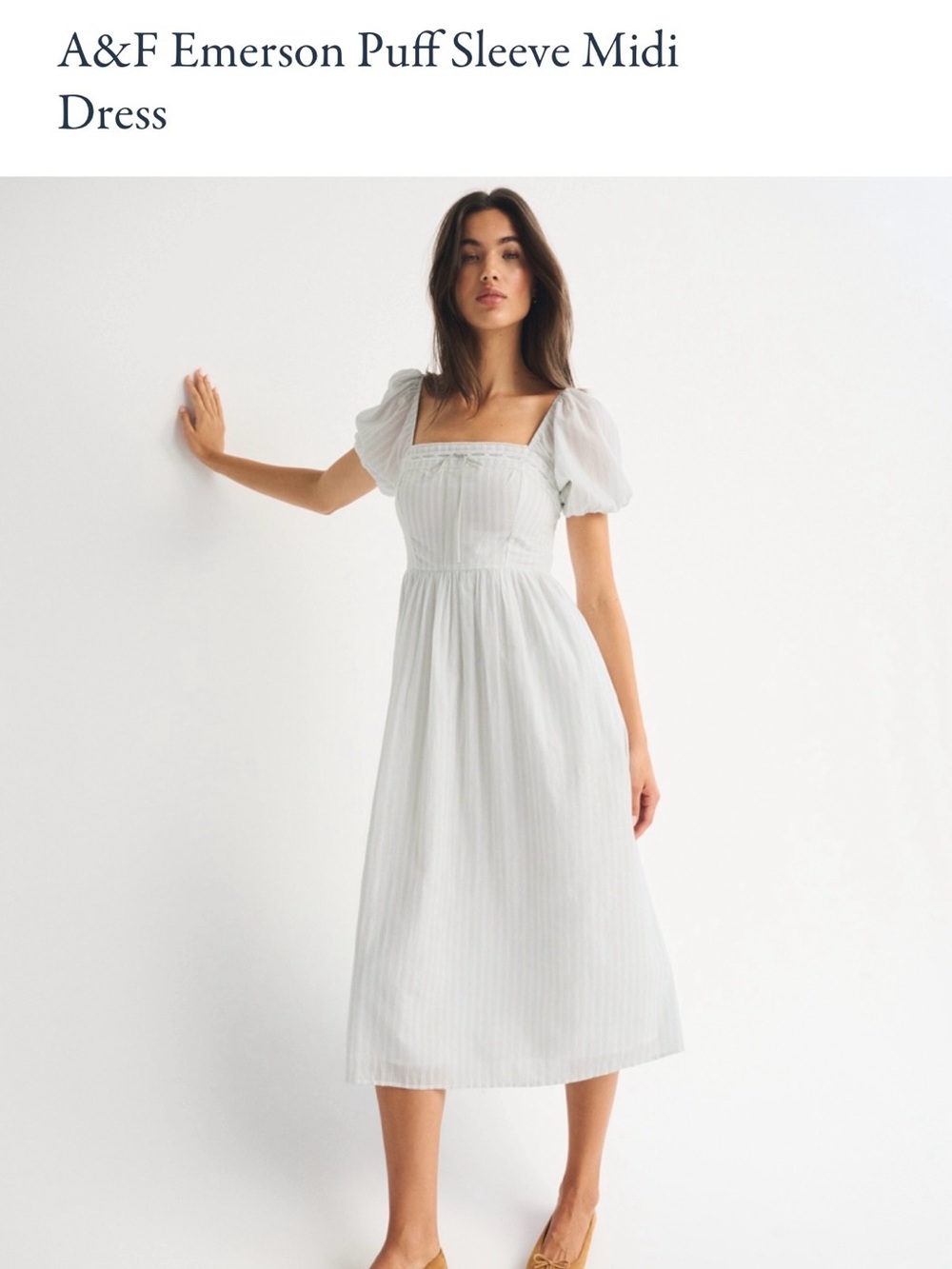 Abercrombie & Fitch Puff Sleeve Midi Dress in White
